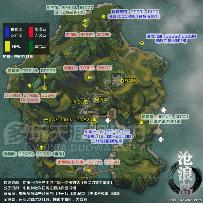 福利！《天涯明月刀OL》航海之各岛屿图鉴坐标攻略图全集